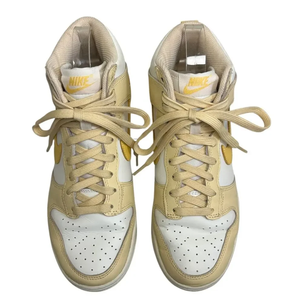 Nike Women's Dunk High-Top Sneakers Two-Tone Pale Vanilla White Yellow Size 7 US